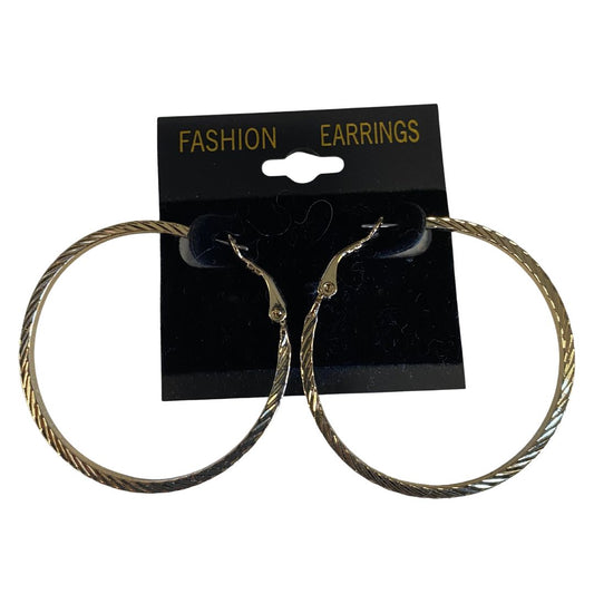 Classic Textured Hoop Earrings- Gold Colour