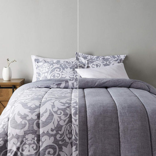 Queen Size Comforter Set. Colour – Grey Medallion.