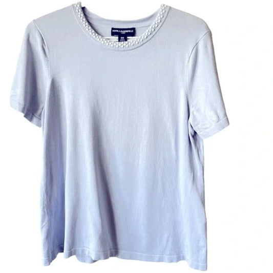Karl Lagerfeld Short Sleeve Sweater. Baby Blue