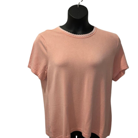 Karl Lagerfeld Short Sleeve Sweater. Pink/Coral