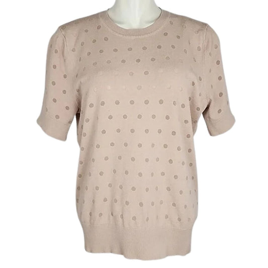 Karl Lagerfeld Short Sleeve Sweater. Champagne Polka Dot