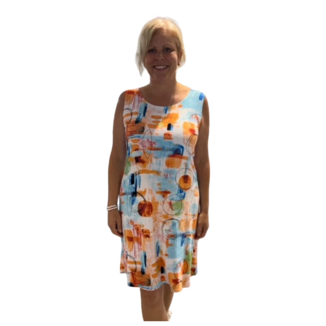 Abstract Painterly Circle Print — Sleeveless Dress