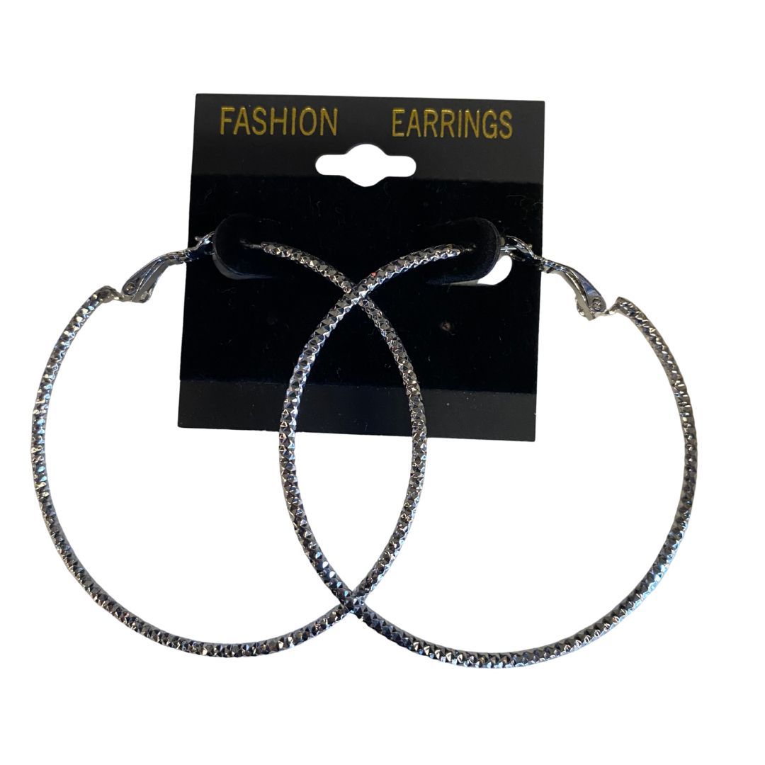 Classic Textured Hoop Earrings- Silver Colour
