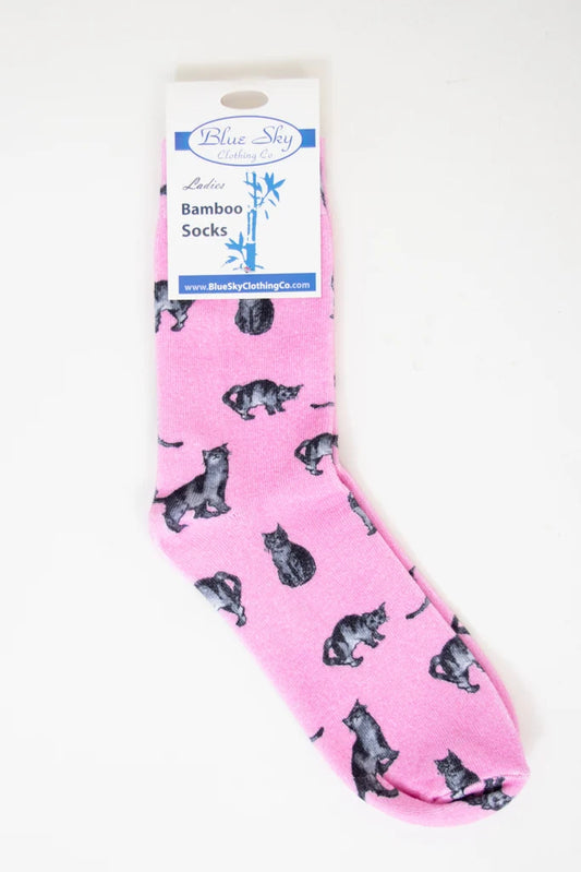 Women's Bamboo Socks Pink Cats