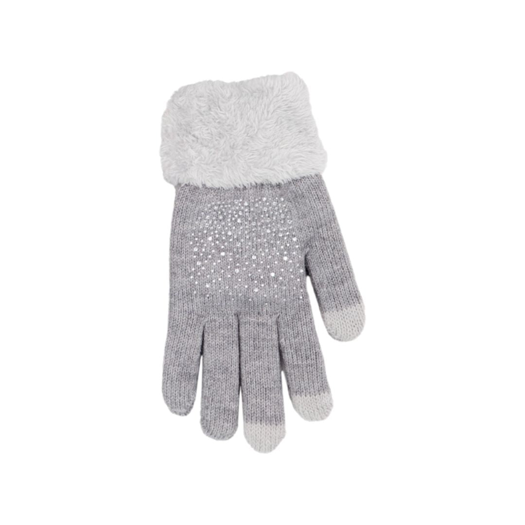 Women’s Embellished Fleece-Lined Knit Gloves - Grey