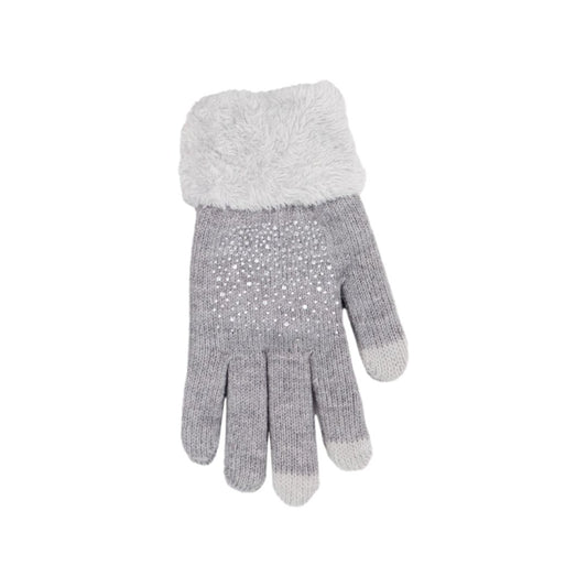 Women’s Embellished Fleece-Lined Knit Gloves - Grey