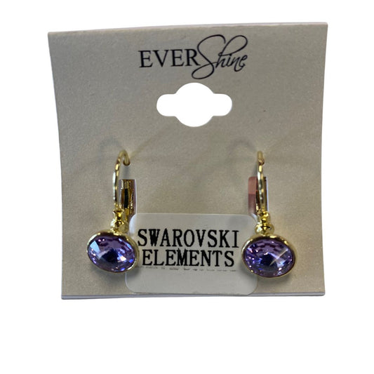 Round Swarovski® Crystal Leverback Earrings Gold/Purple