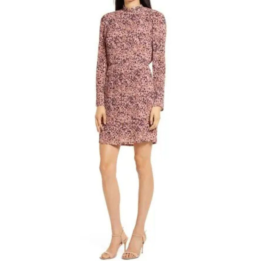 Floral Pleated Long Sleeve Dress