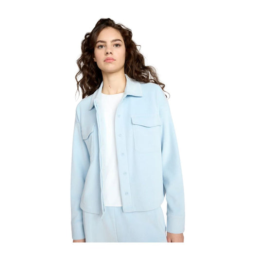 Mondetta Women's Cropped Corduroy Texture Shirt - Light Blue
