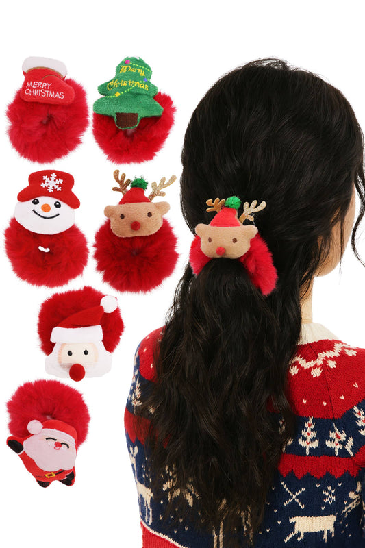 Christmas Charm Fuzzy Faux Fur Scrunchies: ASSORTED / ONE SIZE
