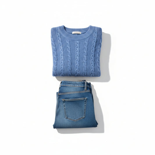 Denim Blue Cable Knit Sweater