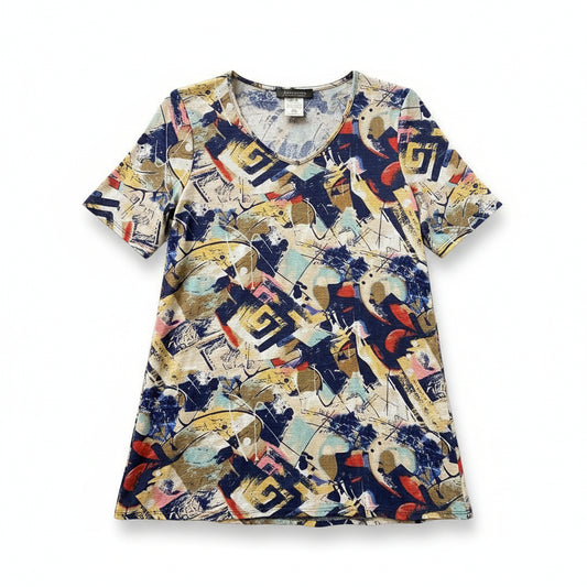 Abstract Print V-Neck Top by Julia Divina