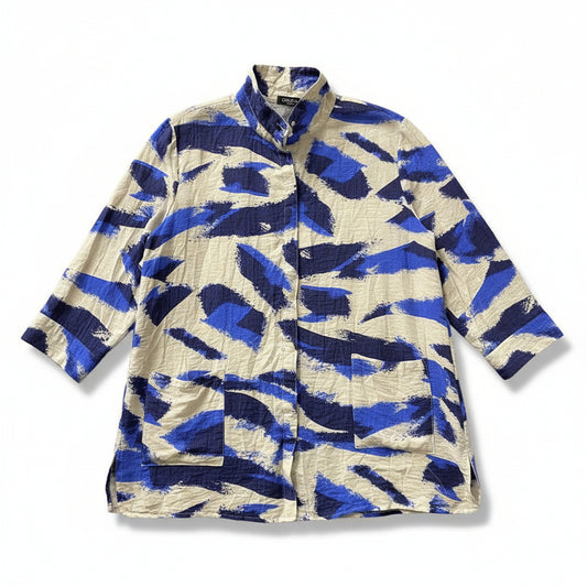 Abstract Print Snap-Front Tunic Blouse by Creation