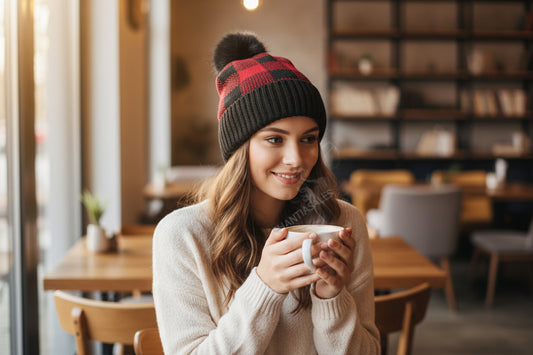 Buffalo Check Pom Beanie – Red & Black