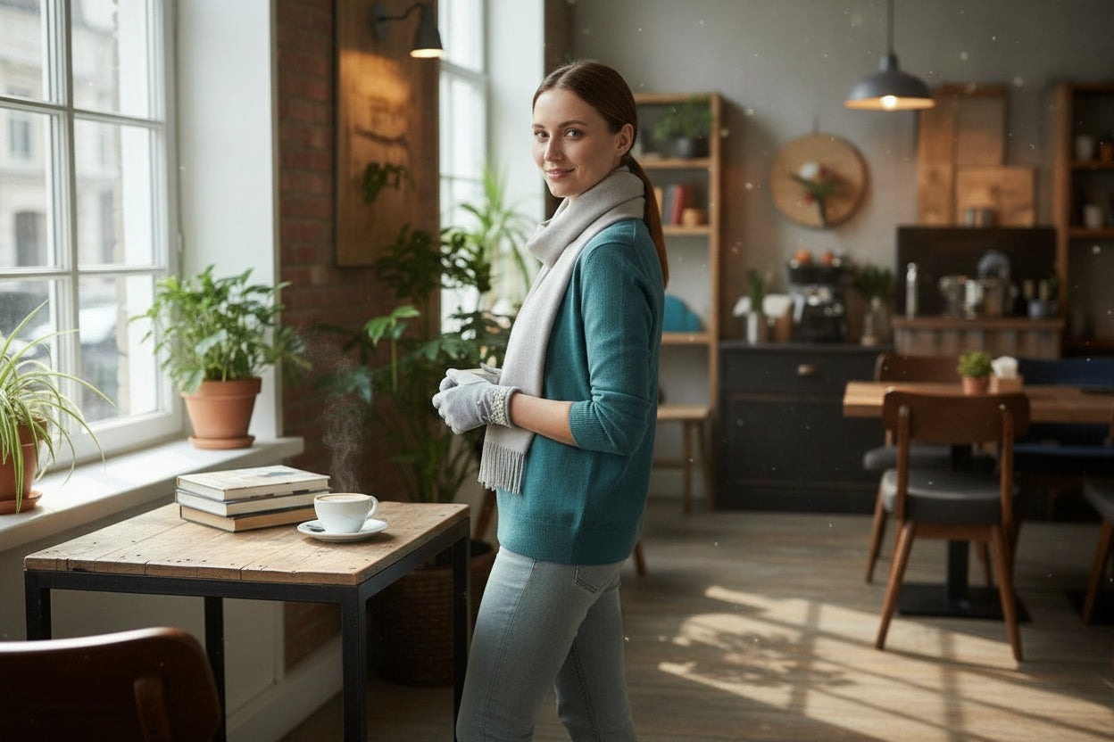 Pearl-Embellished Faux Fur Lined Gloves - Light Grey