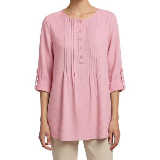 100% Cotton Pleated Longline Top by Fiori. Pink