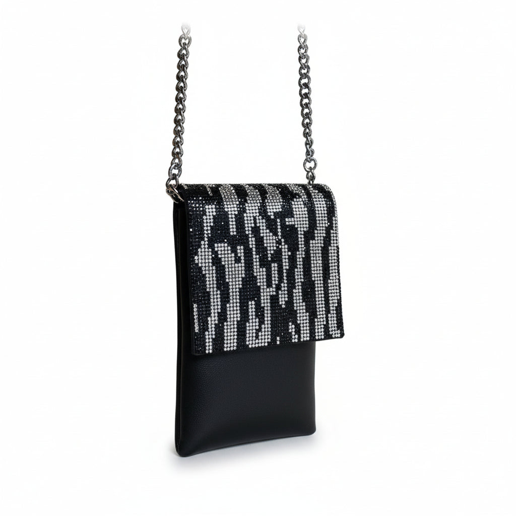 Compact sparkle Crossbody purse. Black & Silver