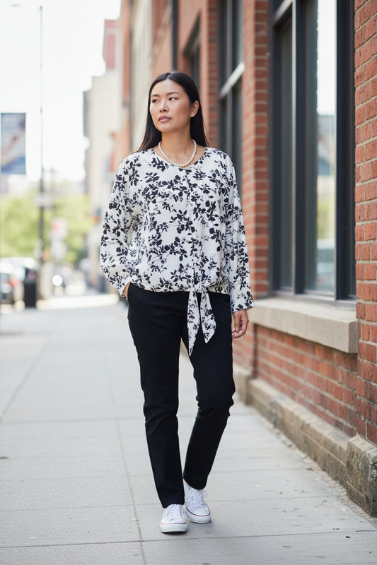 White and Black Floral Blouse by Creation