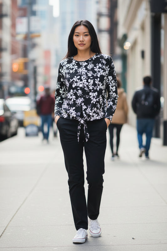 Black and White Floral Blouse by Creation