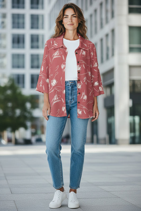 Coral and Cream Blouse by Creation