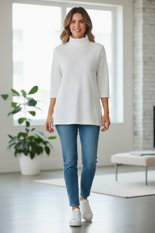 Flutter Neck Pullover. White