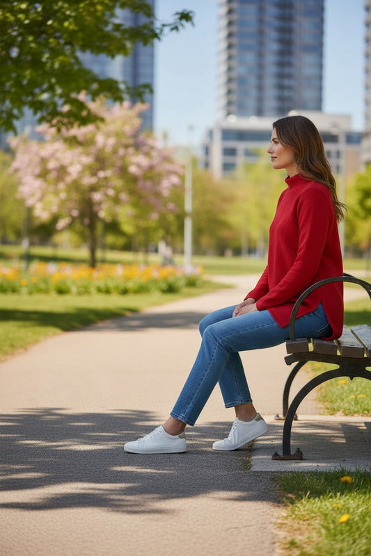 Flutter Neck Pullover. Red