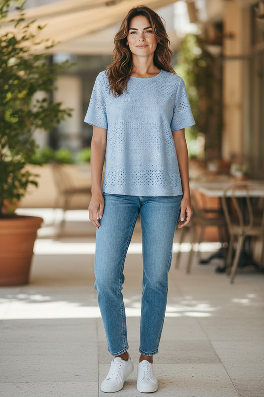 Eyelet Top. Baby Blue