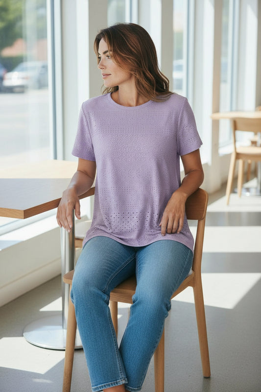Eyelet Top. Periwinkle