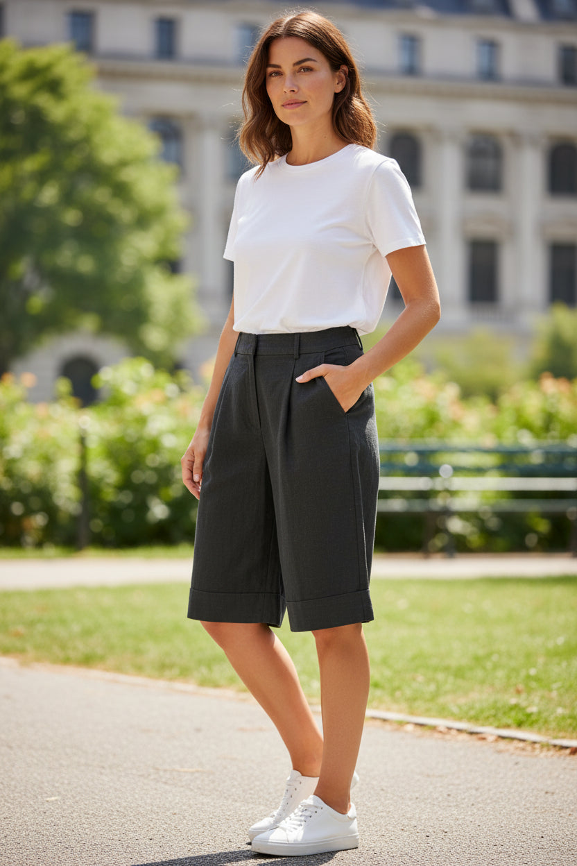 100% Linen Bermuda Shorts – Black