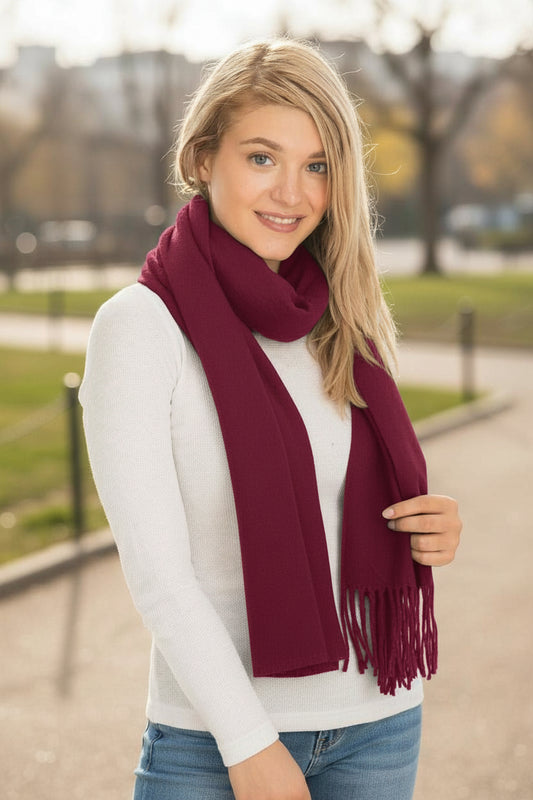 Vegan Cashmere Long Wrap Scarf Burgundy