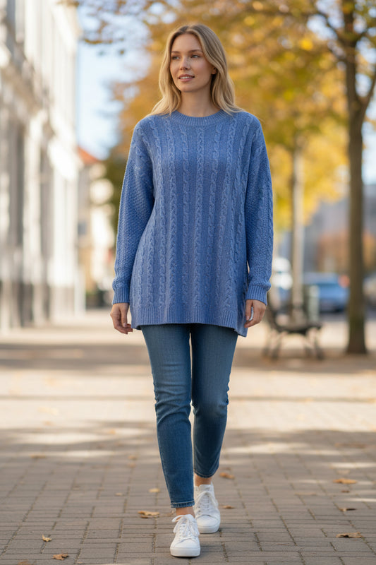 Denim Blue Cable Knit Sweater
