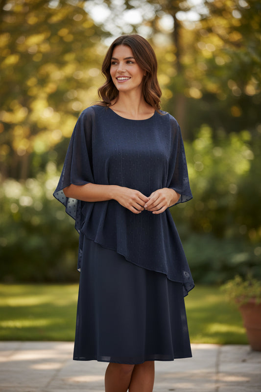 Navy Chiffon Overlay Dress