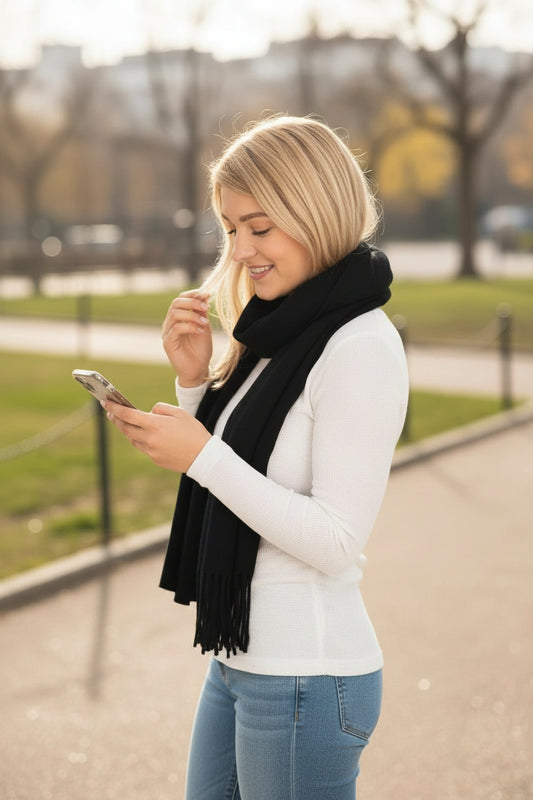 Vegan Cashmere Long Wrap Scarf Black