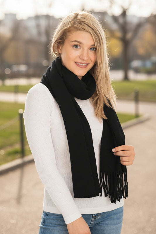 Vegan Cashmere Long Wrap Scarf Black
