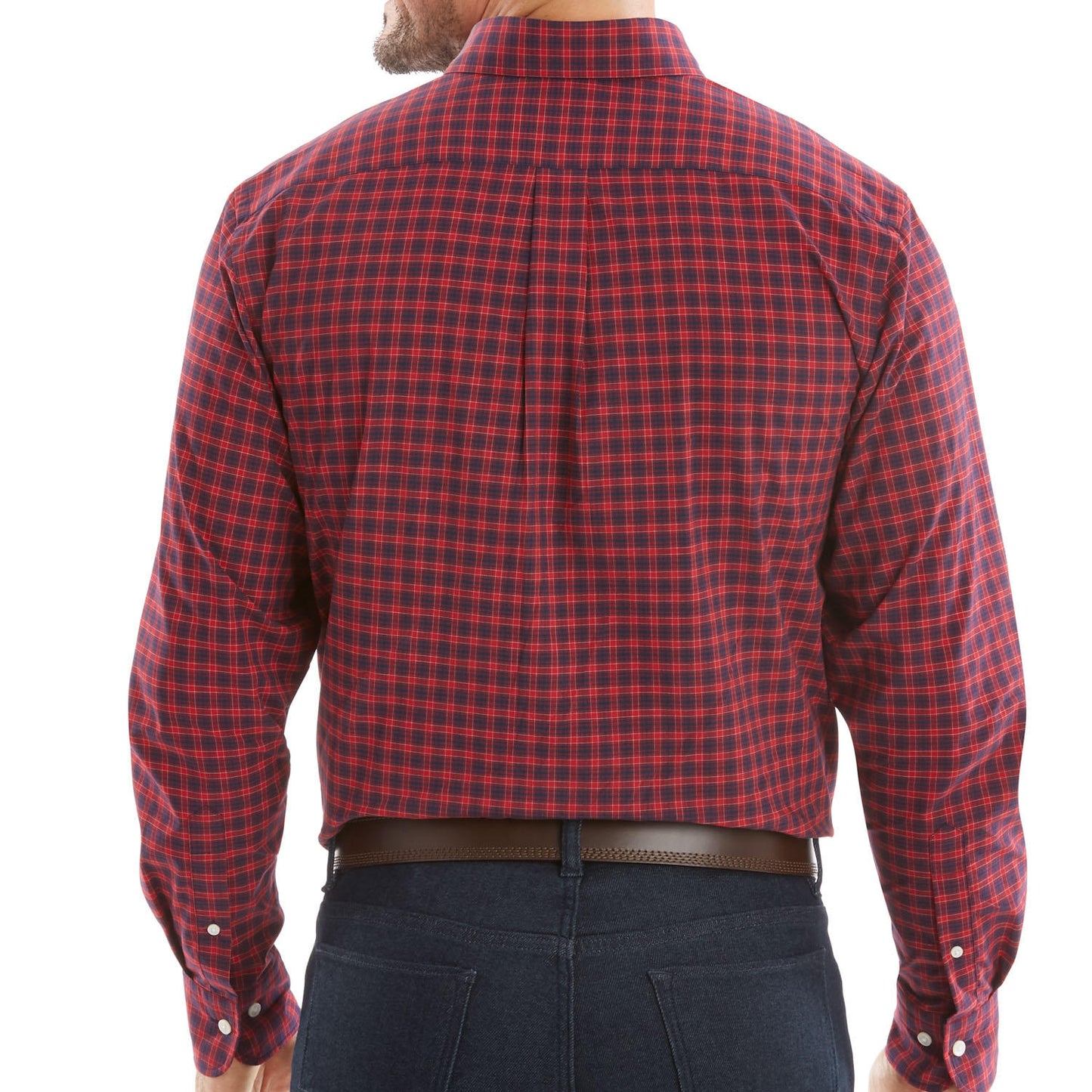 Member's Mark Men's Woven Poplin Shirt. Red Plaid.