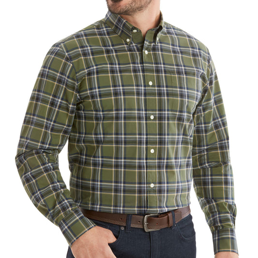 Member's Mark Men's Woven Poplin Shirt. Green Plaid.