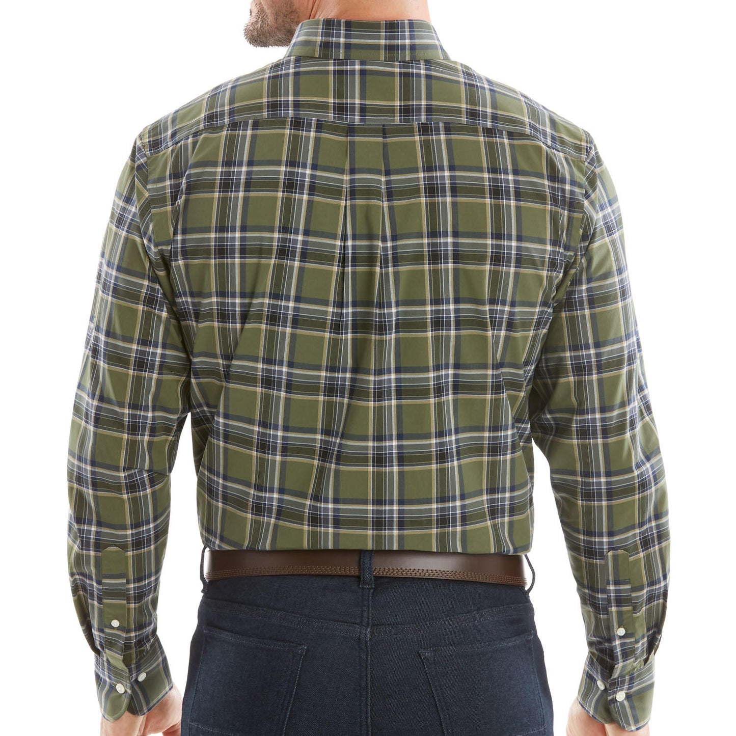 Member's Mark Men's Woven Poplin Shirt. Green Plaid.