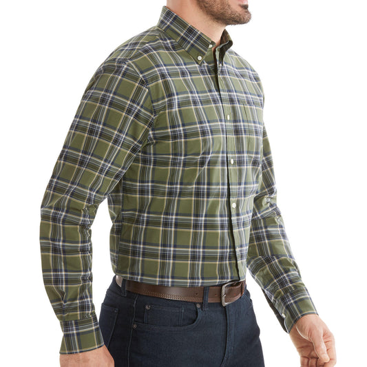 Member's Mark Men's Woven Poplin Shirt. Green Plaid.