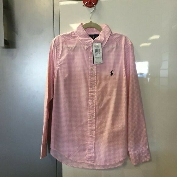 Ralph Lauren Boys' Gingham Cotton Collared Shirt. Size 10