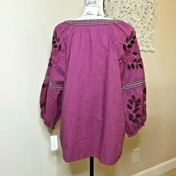 Charter Club Cotton Embroidered Bubble-Sleeve Top. MSRP $120