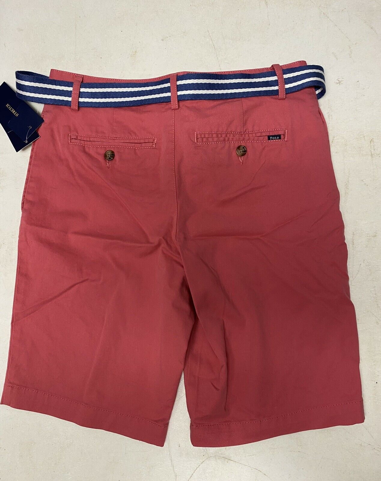 Polo Ralph Lauren Boys' Suffield Belted Stretch Chino Shorts. Coral Red. MSRP $50