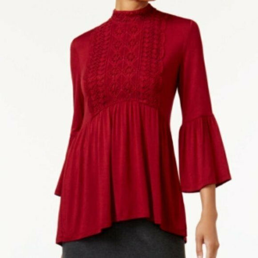 JPR Lace-Trim Peasant Top, Pomegranate MSRP $70