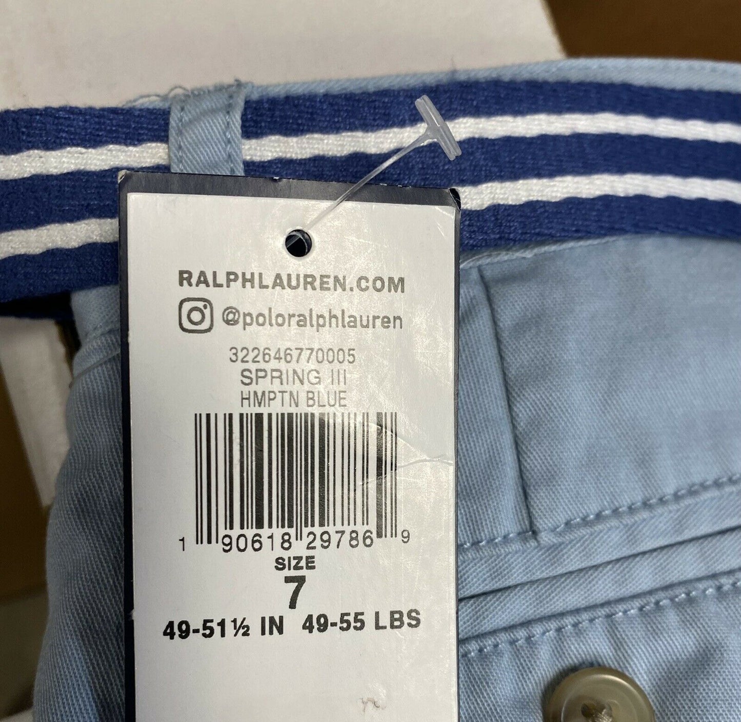 Polo Ralph Lauren Boys' Suffield Belted Stretch Chino Shorts. Blue. Size 7. MSRP $50
