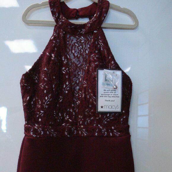 B. Darlin Juniors' Metallic Lace Bodycon Dress. MSRP $110