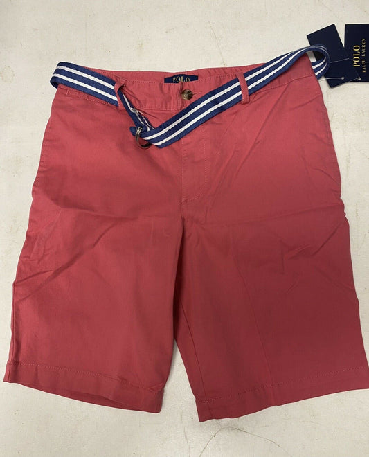 Polo Ralph Lauren Boys' Suffield Belted Stretch Chino Shorts. Coral Red. MSRP $50