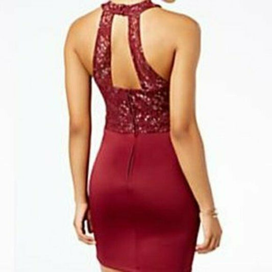 B. Darlin Juniors' Metallic Lace Bodycon Dress. MSRP $110