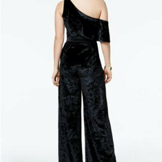 XOXO Juniors' Velvet One Shoulder Ruffle Jumpsuit, MSRP $100