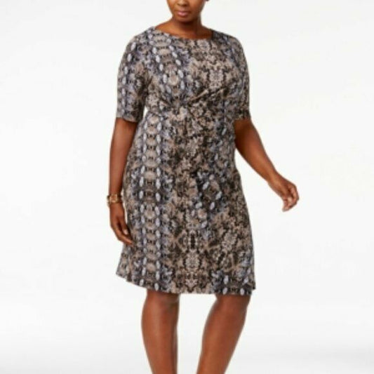 Connected Plus-Size Printed Faux-Wrap Dress. MSRP $95