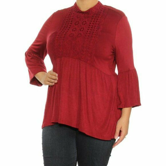 JPR Lace-Trim Peasant Top, Pomegranate MSRP $70