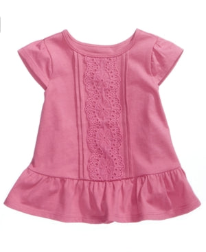 First Impressions Infant Eyelet cotton T-shirt. Berry Blast.